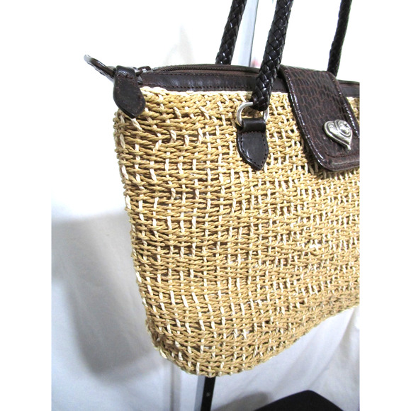 Brighton Penelope Med. Sz. Heart Straw, Leather Shoulder Tote Handbag - Picture 4 of 10